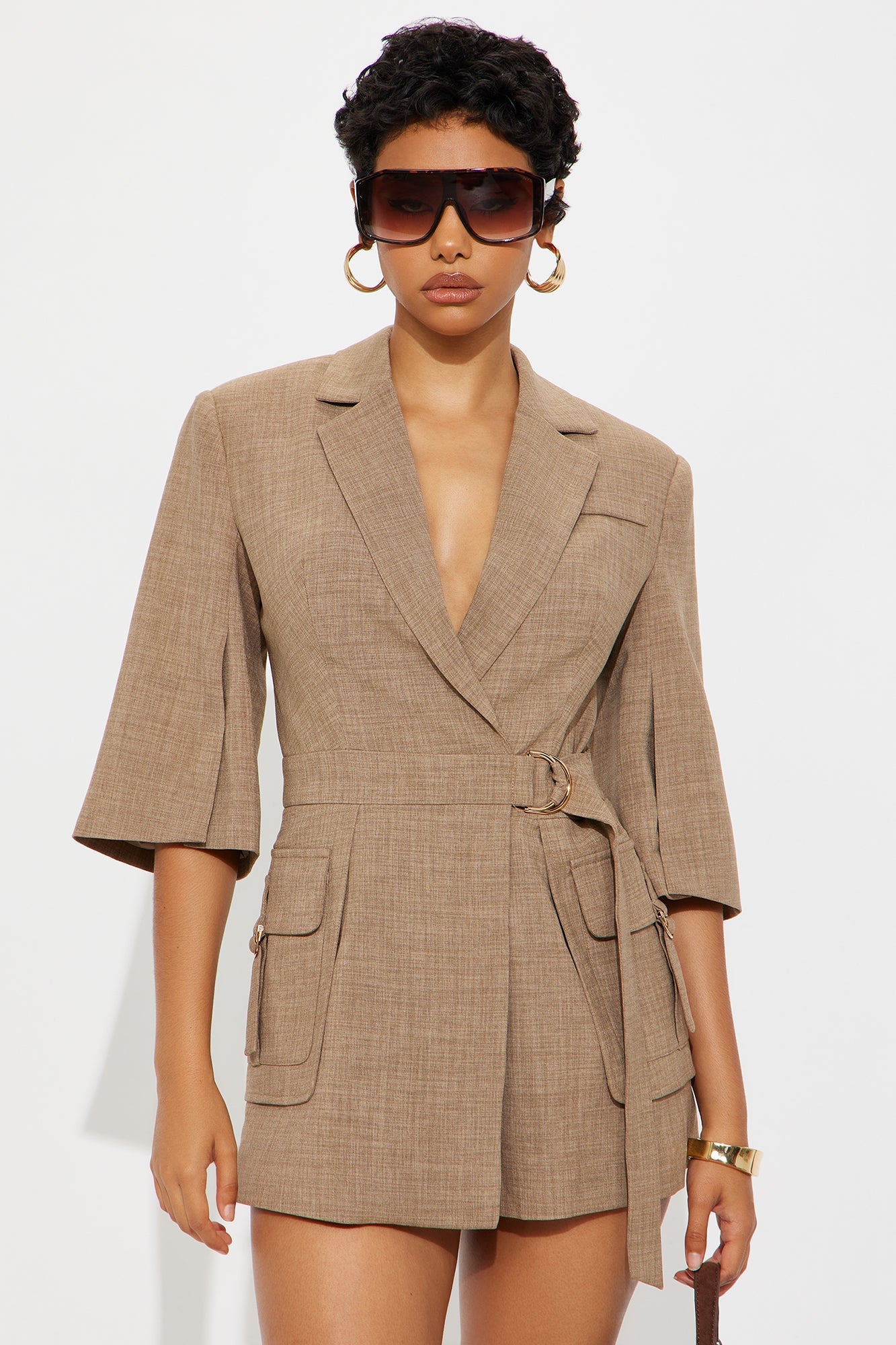 Evelyn Belted Romper - Mocha