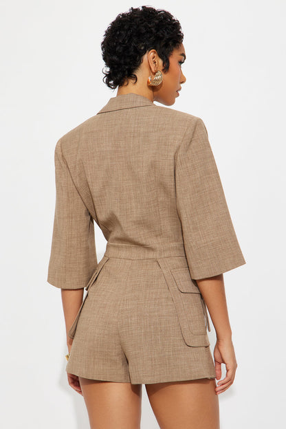 Evelyn Belted Romper - Mocha