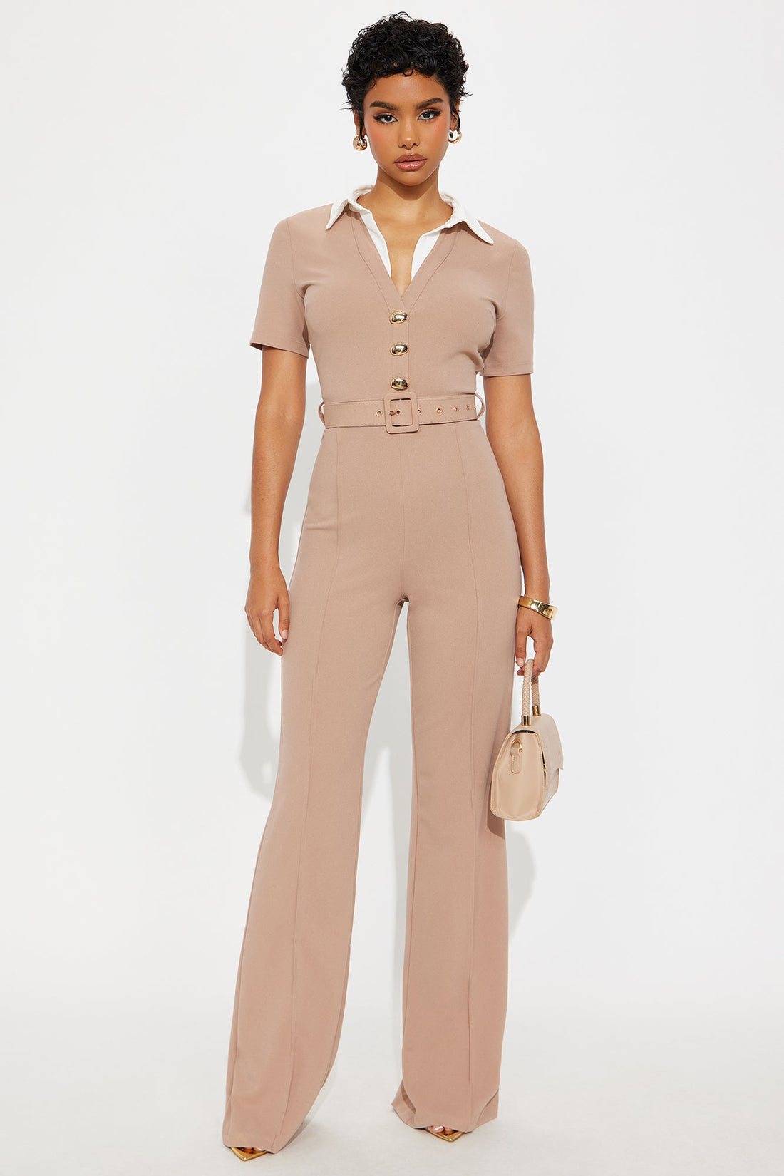 Ella Short Sleeve Jumpsuit - Taupe