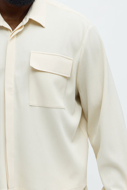 Show Up Cropped Long Sleeve Button Up Shirt - Off White