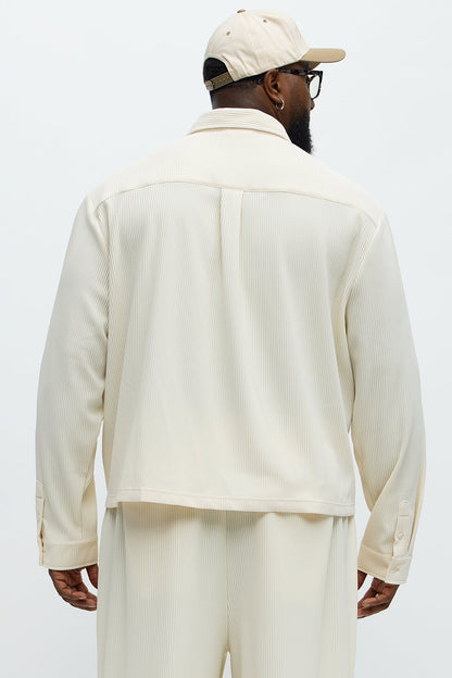 Show Up Cropped Long Sleeve Button Up Shirt - Off White
