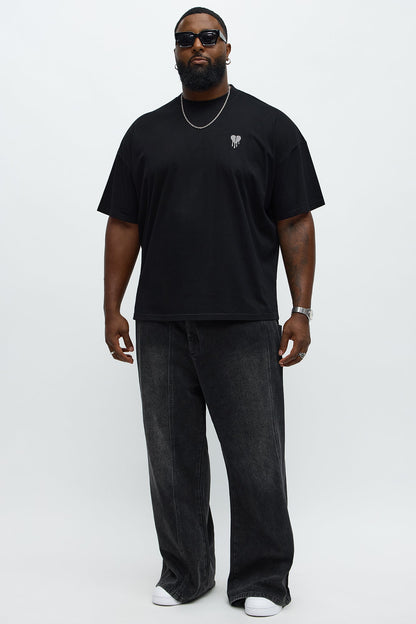 Oversized Mini Embroidery Heavy Weight Boxy Tee - Black