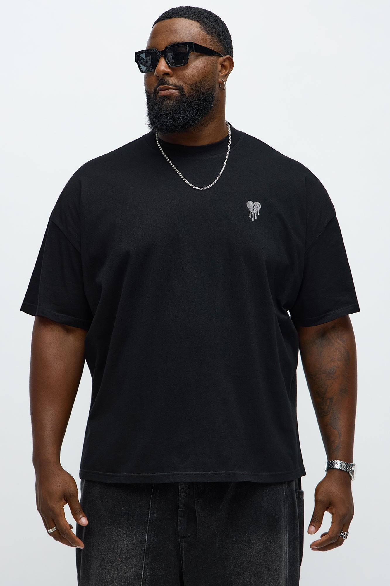 Oversized Mini Embroidery Heavy Weight Boxy Tee - Black