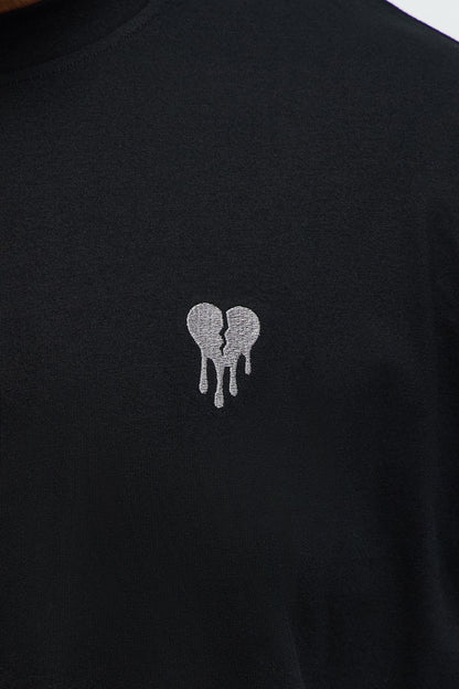 Oversized Mini Embroidery Heavy Weight Boxy Tee - Black