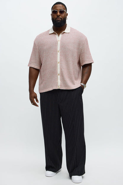 Regular Fit Color Block Button up Sweater Shirt - Cream/combo