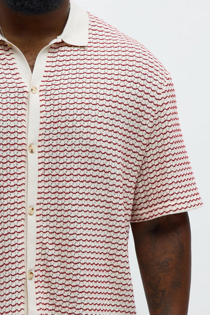 Regular Fit Color Block Button up Sweater Shirt - Cream/combo