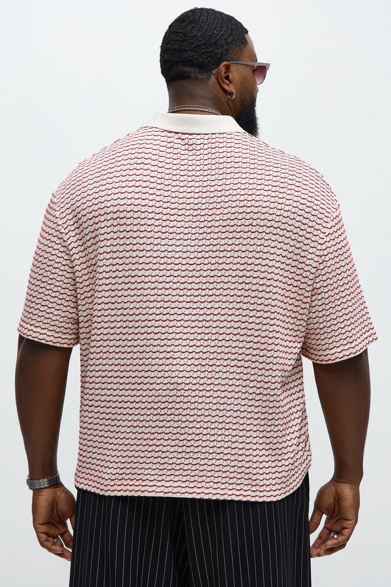 Regular Fit Color Block Button up Sweater Shirt - Cream/combo