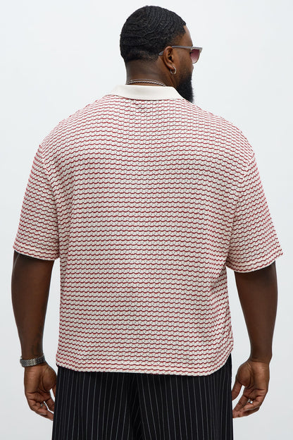 Regular Fit Color Block Button up Sweater Shirt - Cream/combo