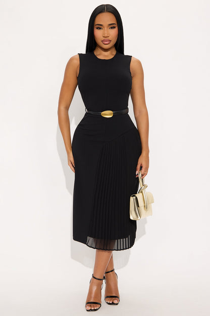 Marissa Belted Midi Dress - Black
