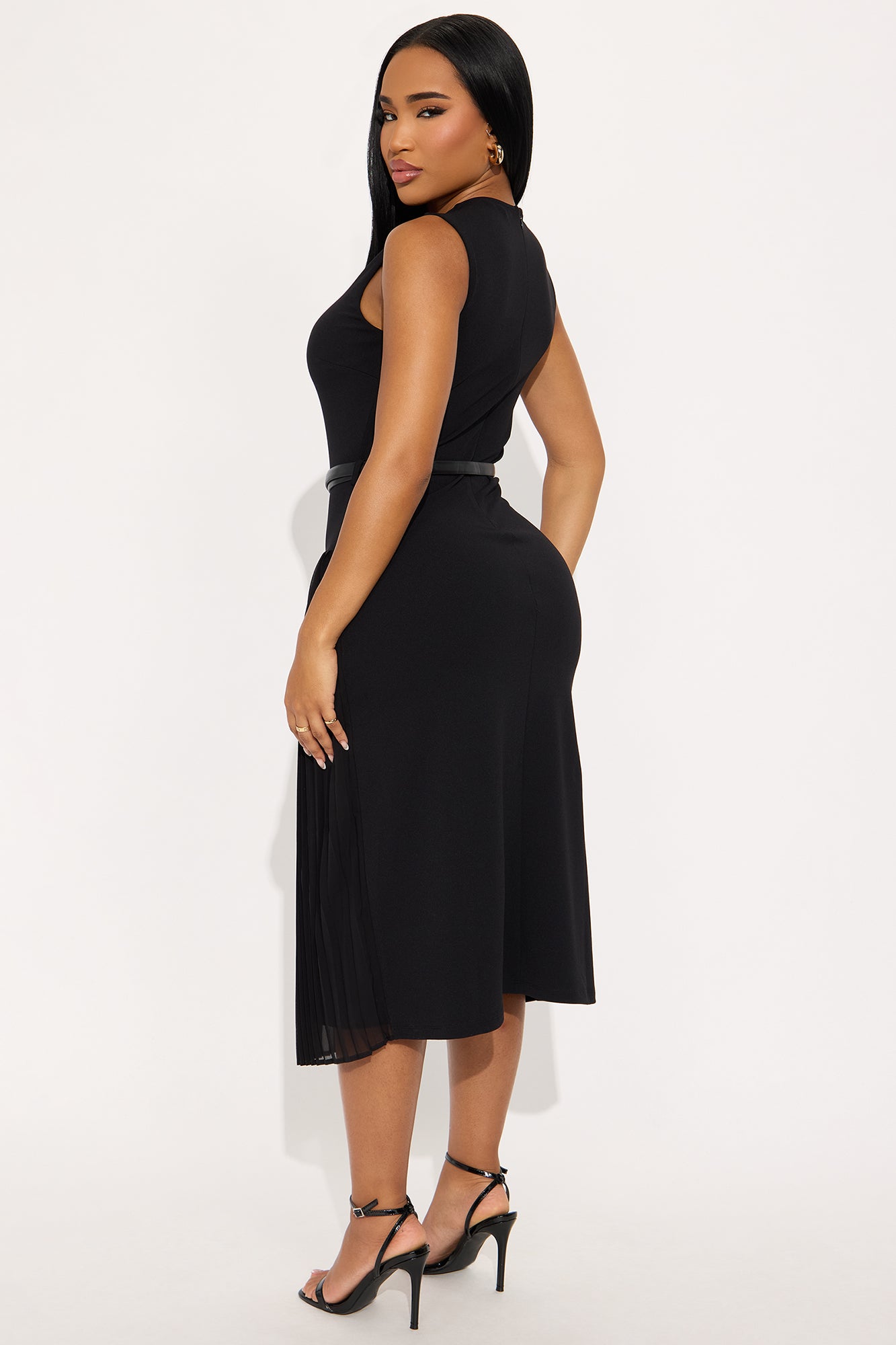 Marissa Belted Midi Dress - Black