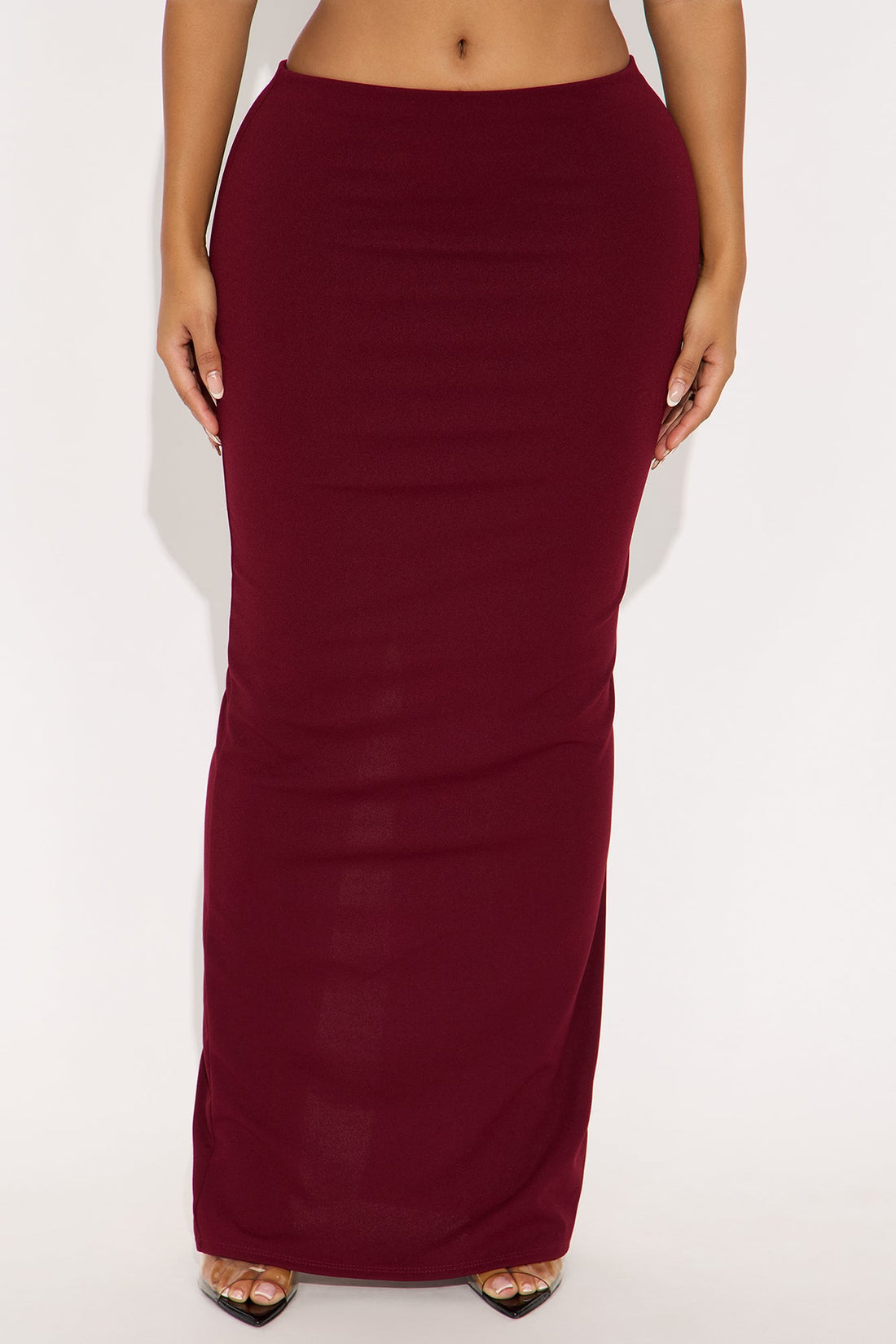 Camila Crepe Knit Back Slit Maxi Skirt - Burgundy