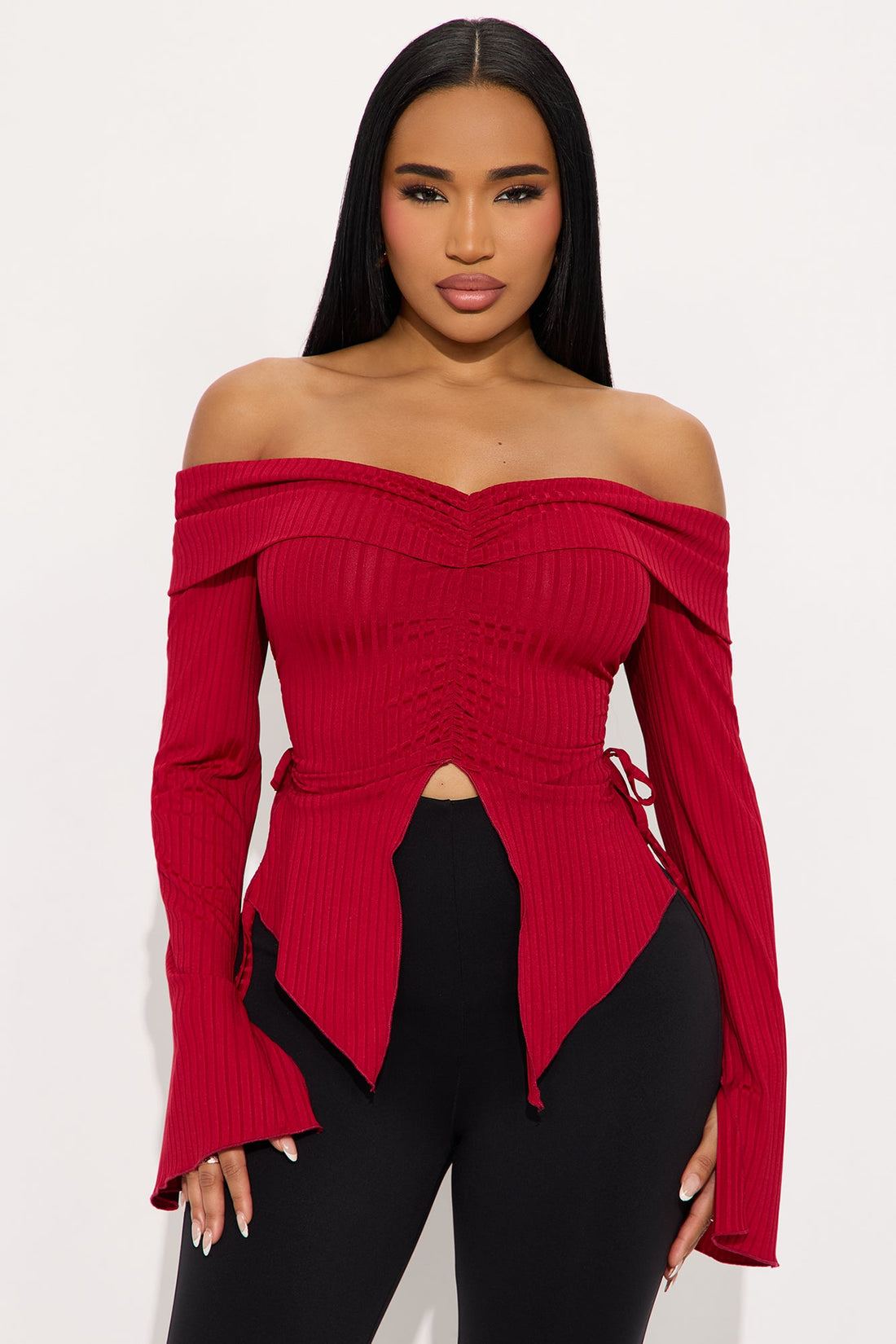 Luna Off Shoulder Top - DarkRed