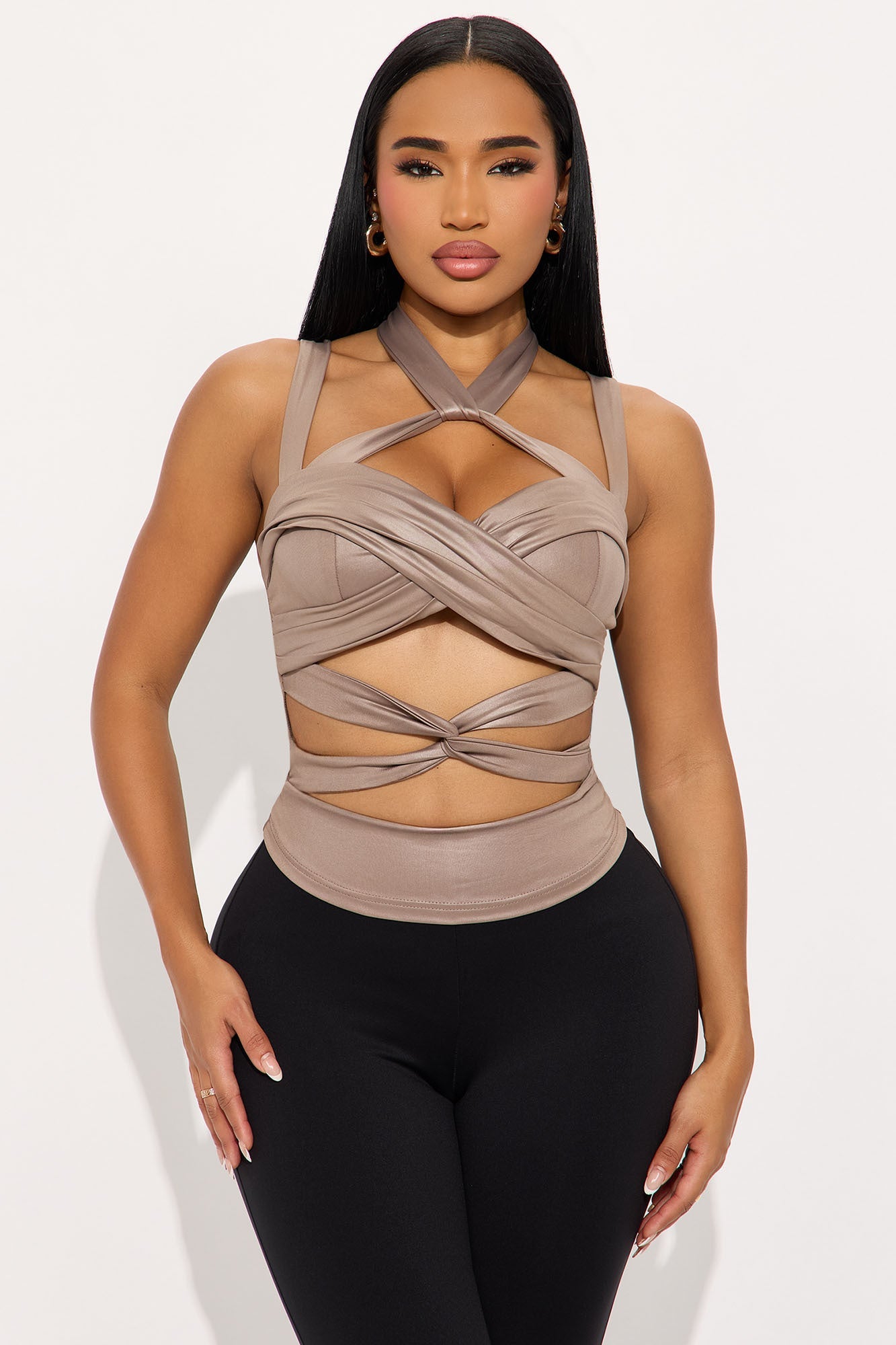 Set It Off Cut Out Halter Top - Stone