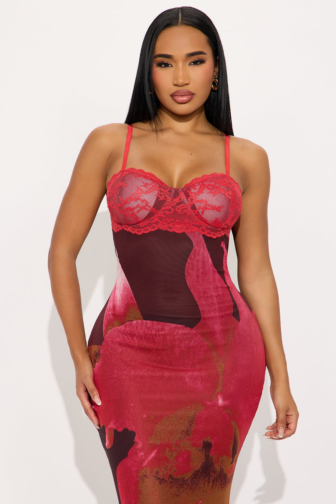 Courtney Mesh Lace Maxi Dress - Wine