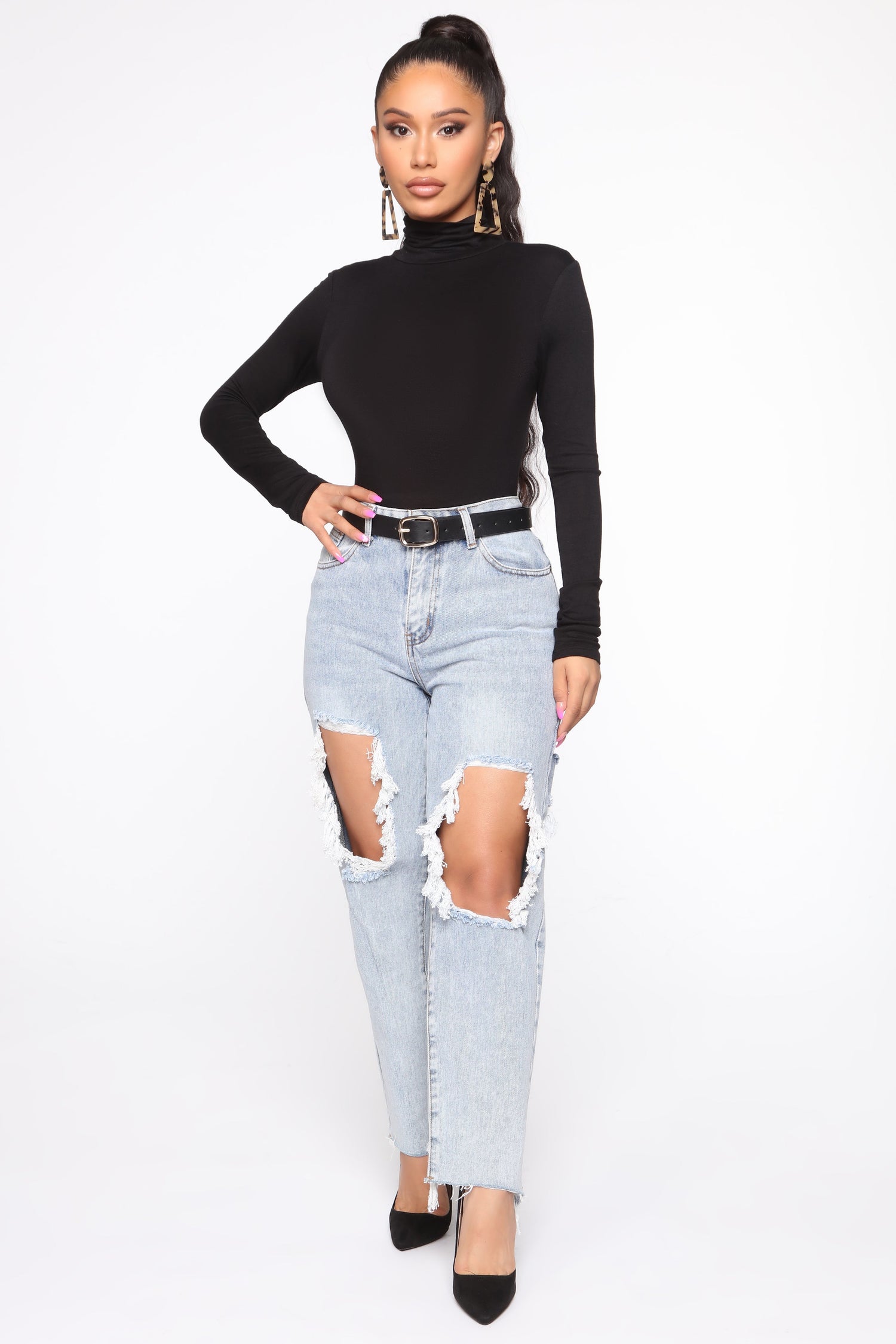 Pamela Turtle Neck Long Sleeve Top - Black