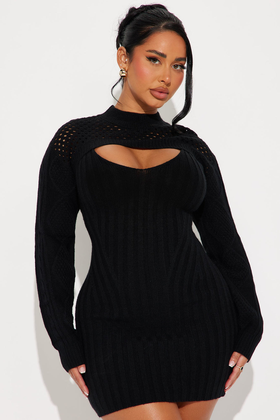 Oliviana Sweater Mini Dress - Black