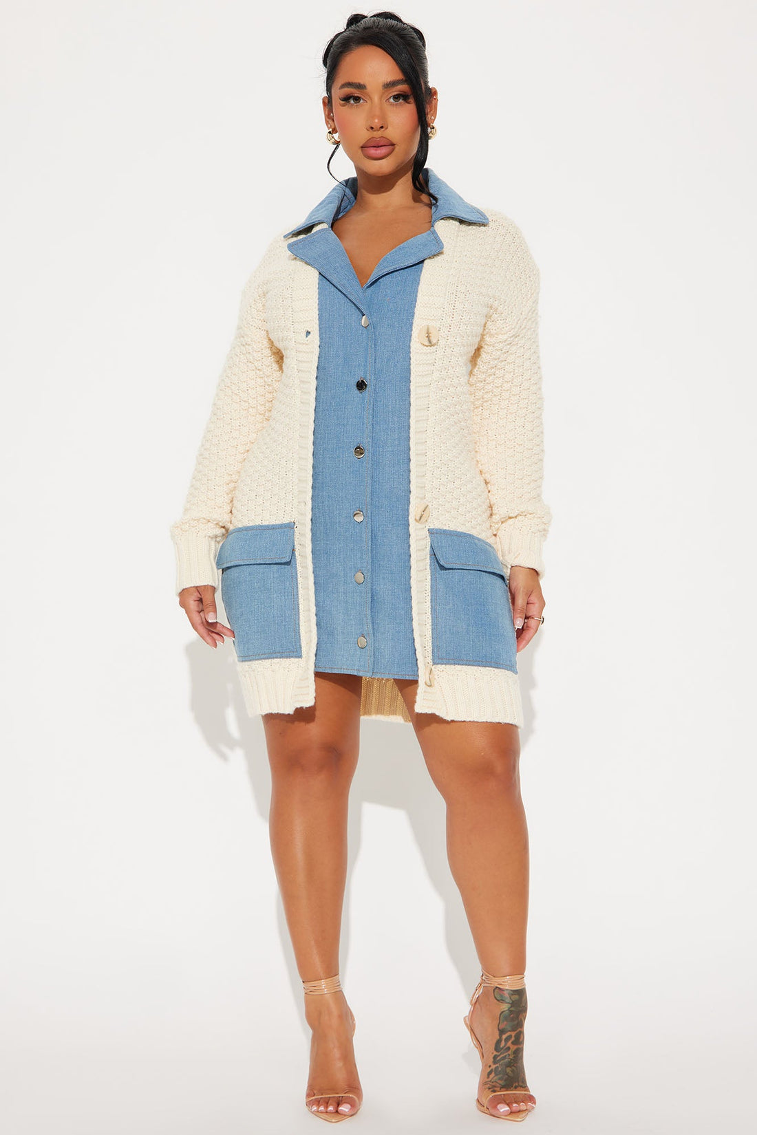Thinking of You Mini Sweater Dress - Cream/combo
