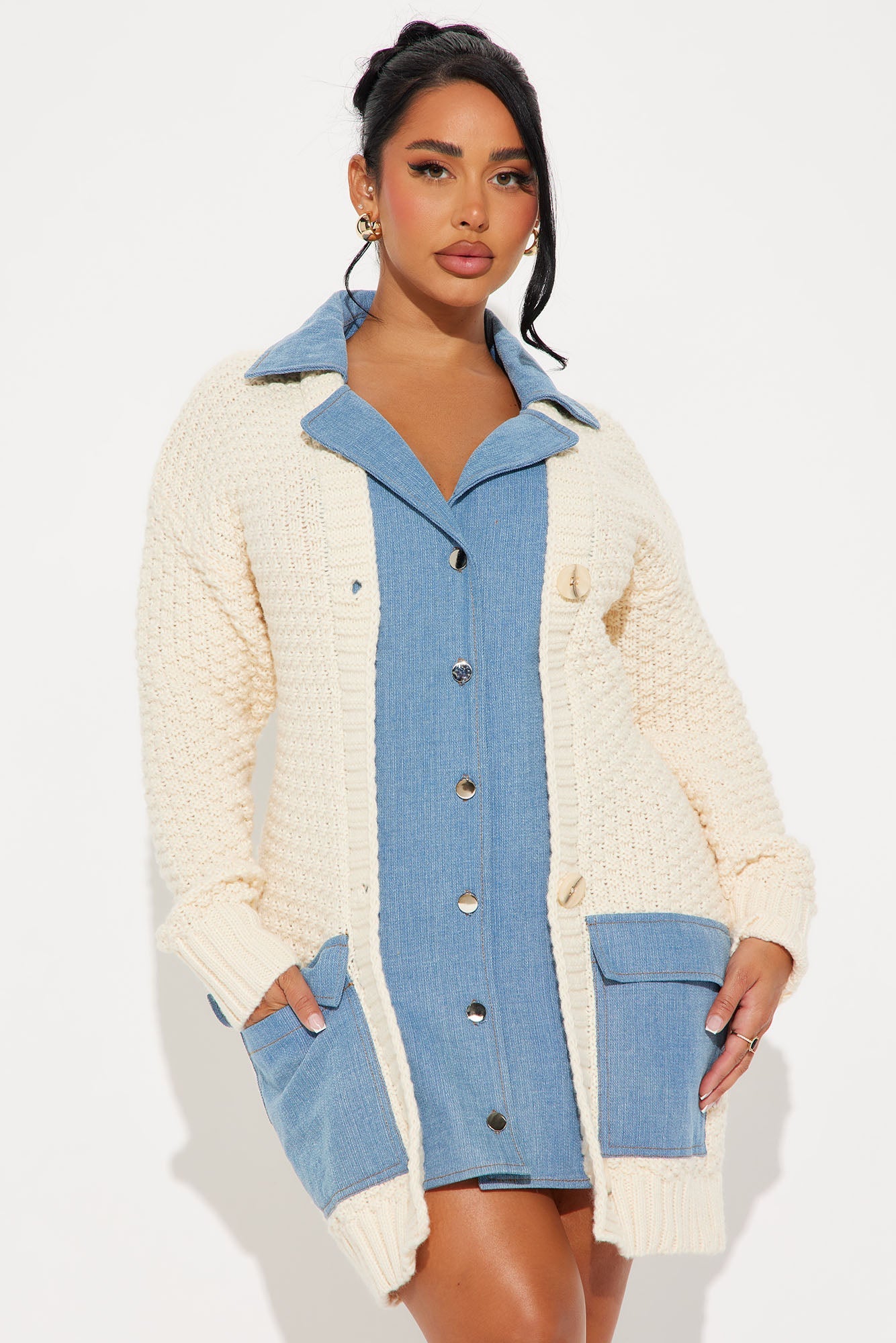 Thinking of You Mini Sweater Dress - Cream/combo