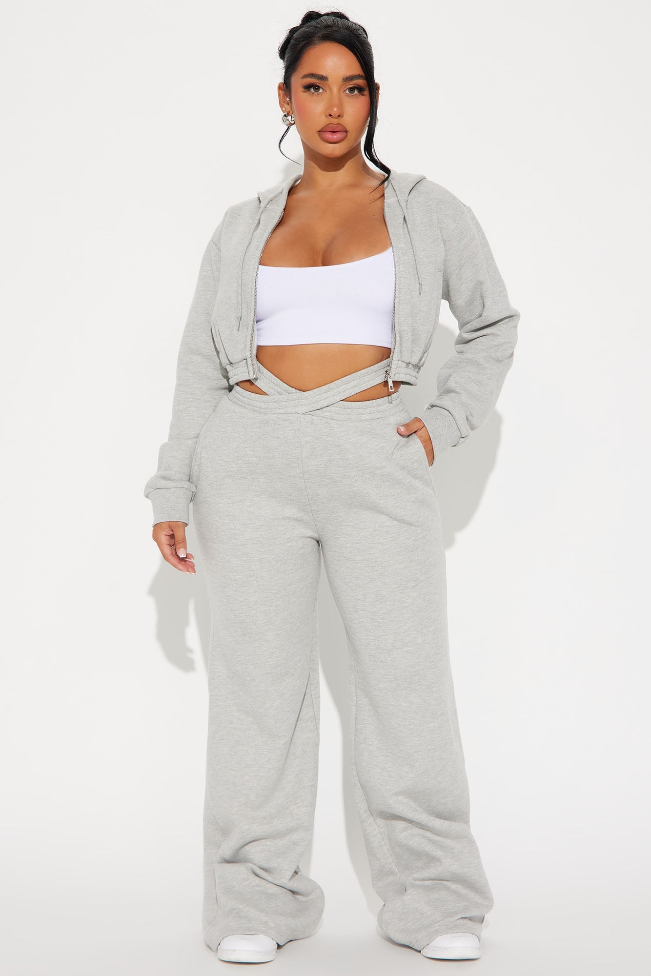 Chill Time Fleece Pant Set - Heather Grey