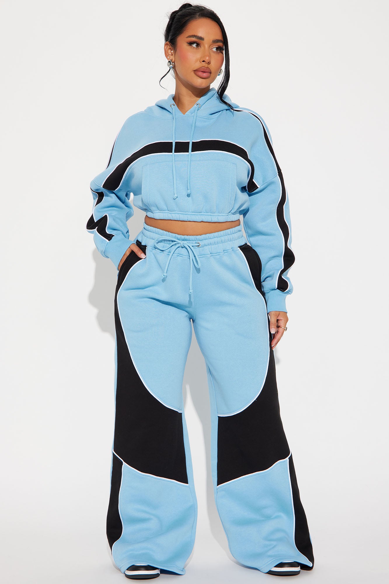 Sabrina Colorblock Fleece Pant Set - Blue/combo