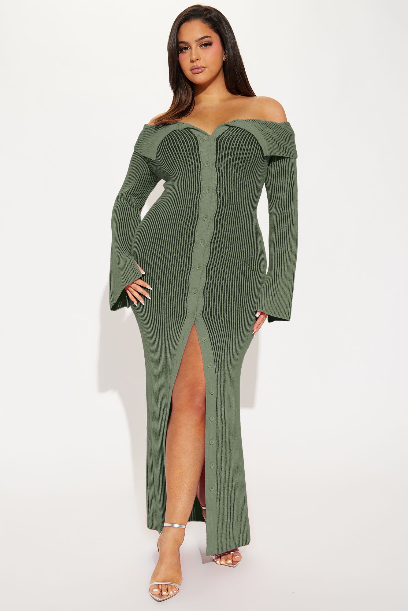 Megan Sweater Maxi Dress - Sage/combo