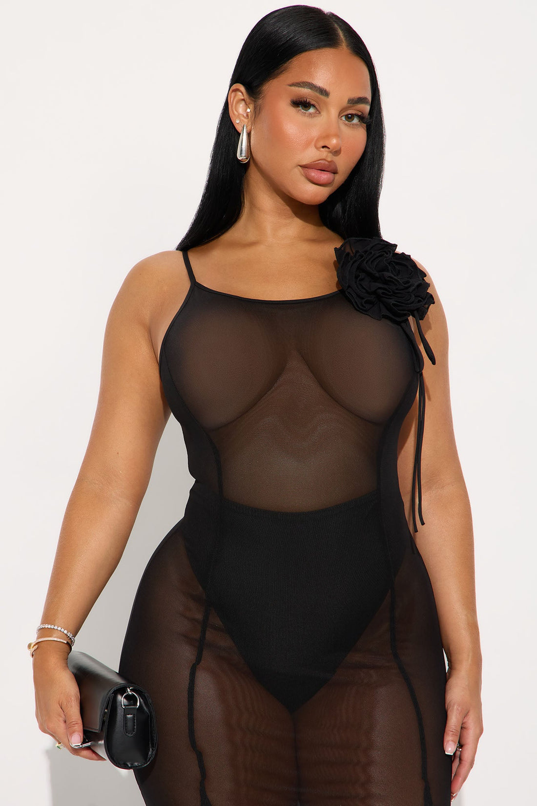 Sheer Goddess Mesh Maxi Dress - Black