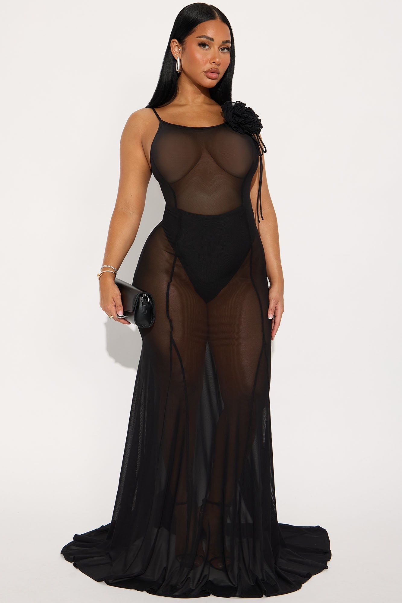 Sheer Goddess Mesh Maxi Dress - Black