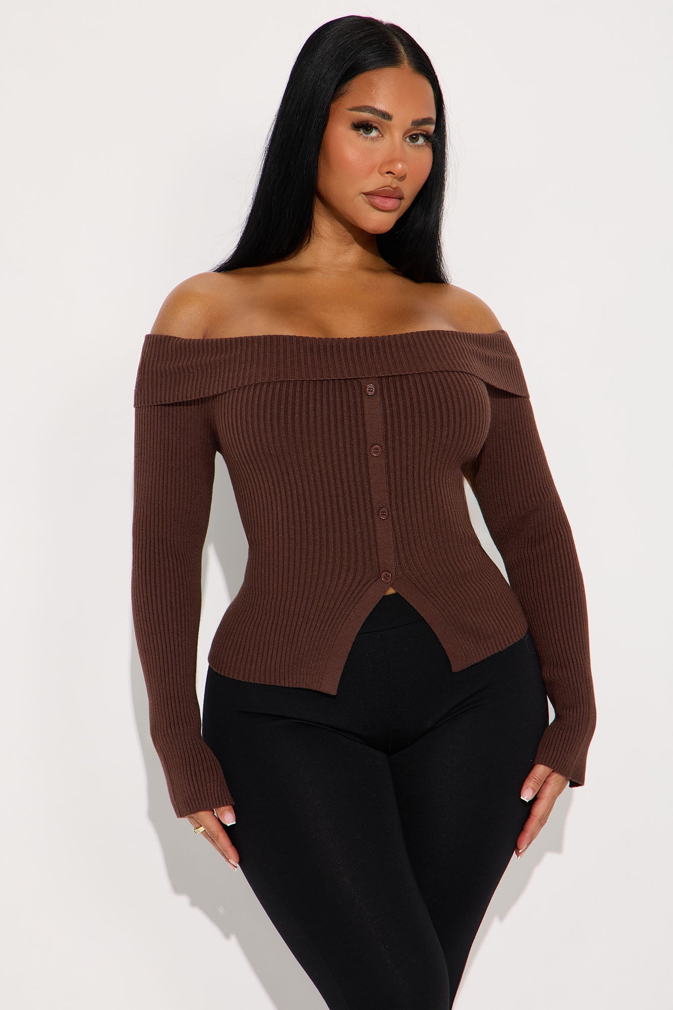 Make Time For Me Foldover Sweater - Brown