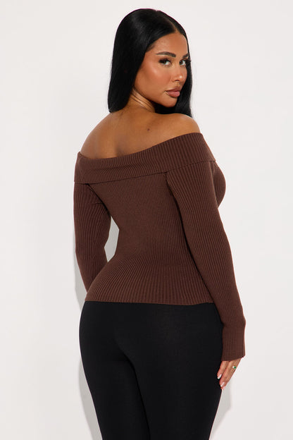 Make Time For Me Foldover Sweater - Brown