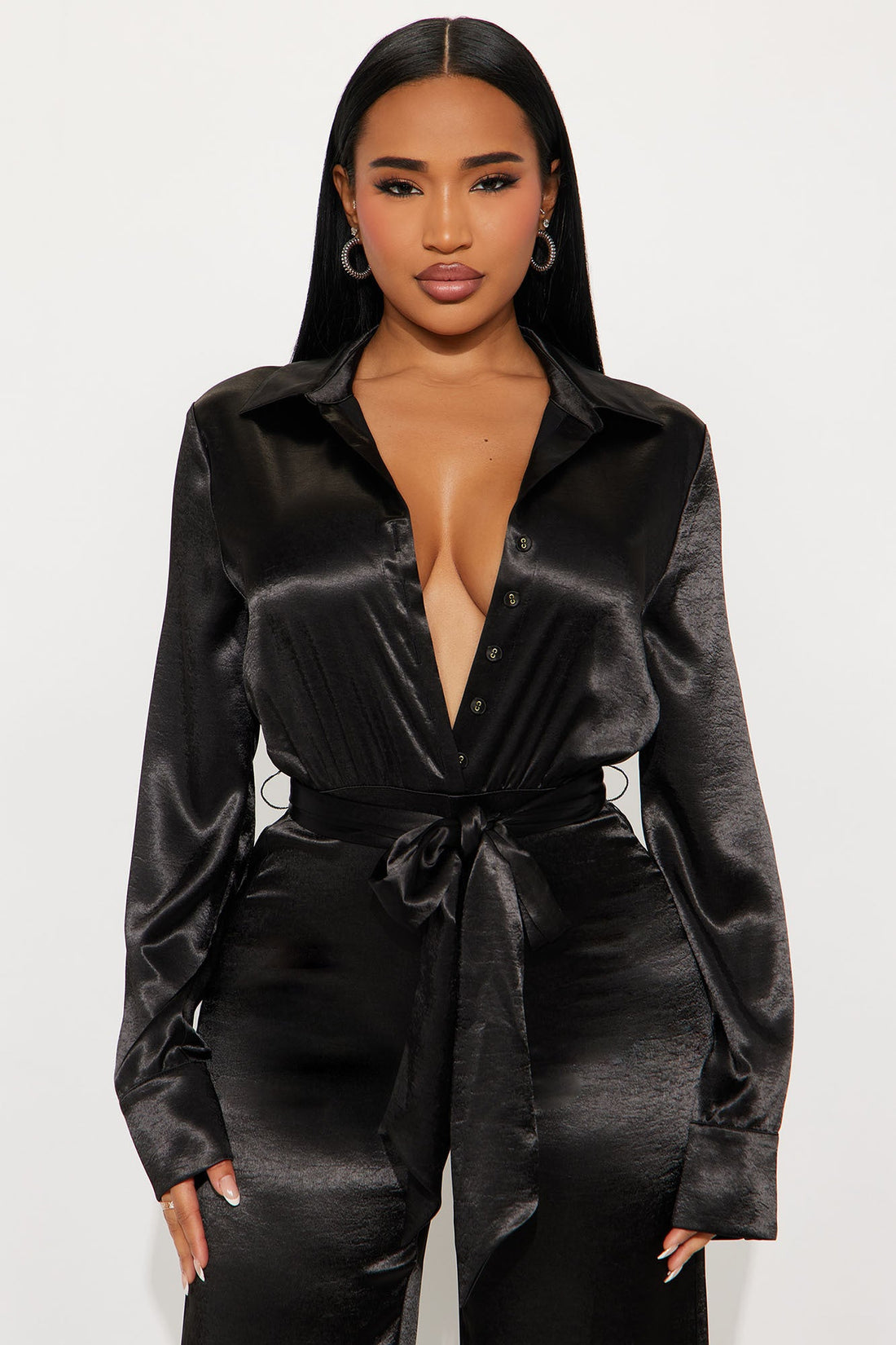 Amelie Satin Wide Leg Jumpsuit - Black