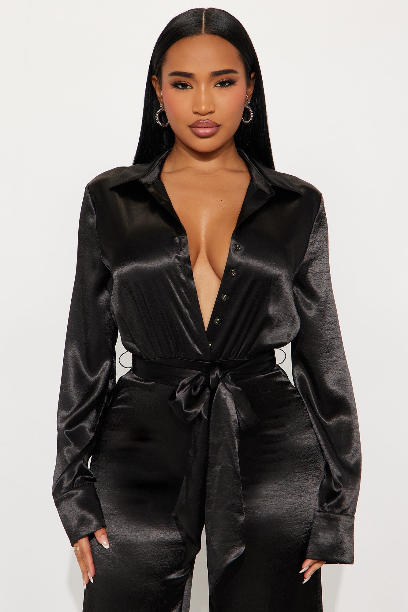 Amelie Satin Wide Leg Jumpsuit - Black