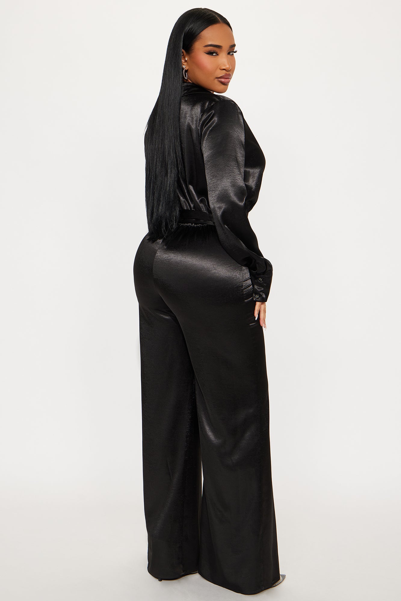 Amelie Satin Wide Leg Jumpsuit - Black