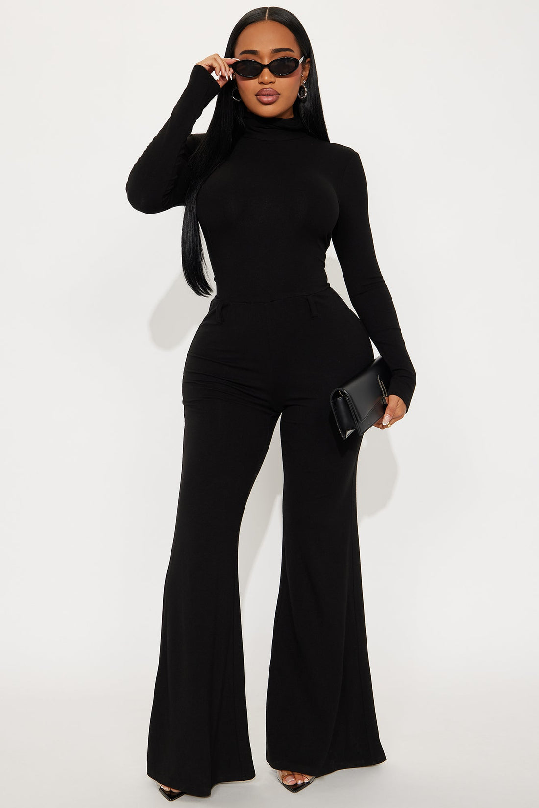 Leiah Long Sleeve Flare Jumpsuit - Black
