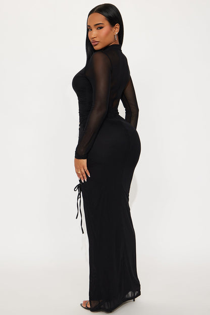 Audrey Lace Up Maxi Dress - Black