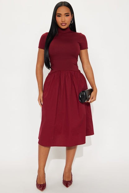 Kennedy Short Sleeve Drop Waist Midi Dress - Wine