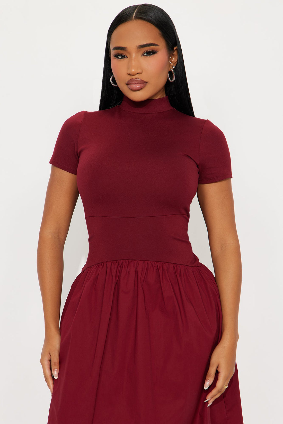 Kennedy Short Sleeve Drop Waist Midi Dress - Wine