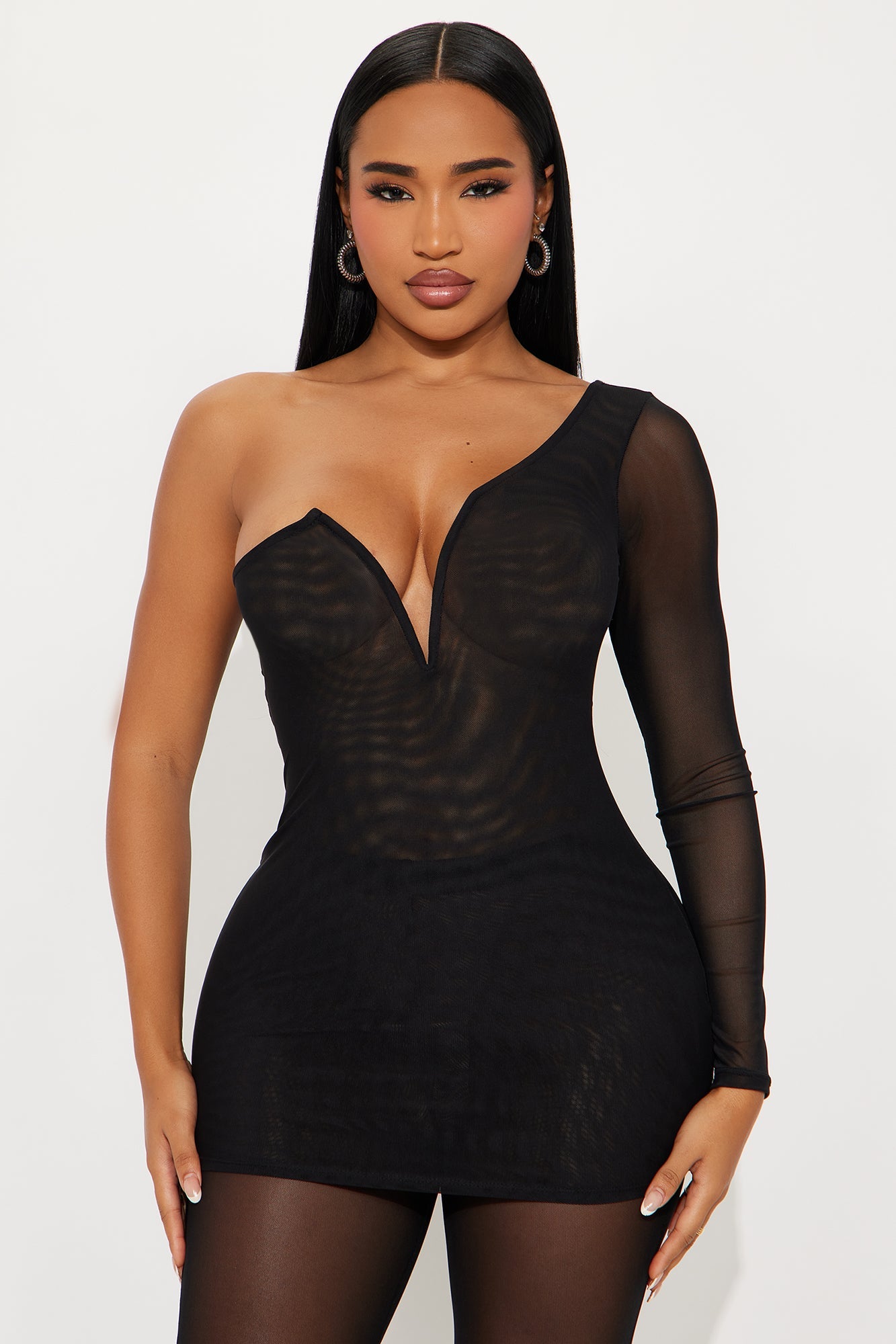 Sierra Mesh One Shoulder Pant Set - Black