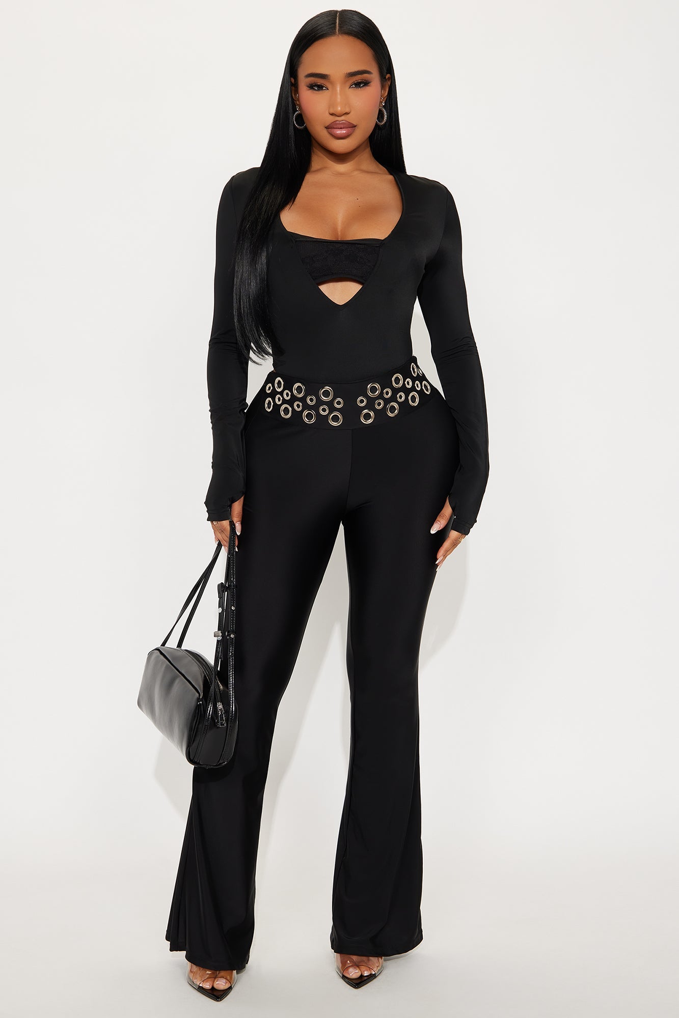 Standing Ovation Long Sleeve High Cut Bodysuit - Black