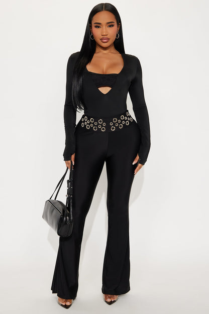Standing Ovation Long Sleeve High Cut Bodysuit - Black