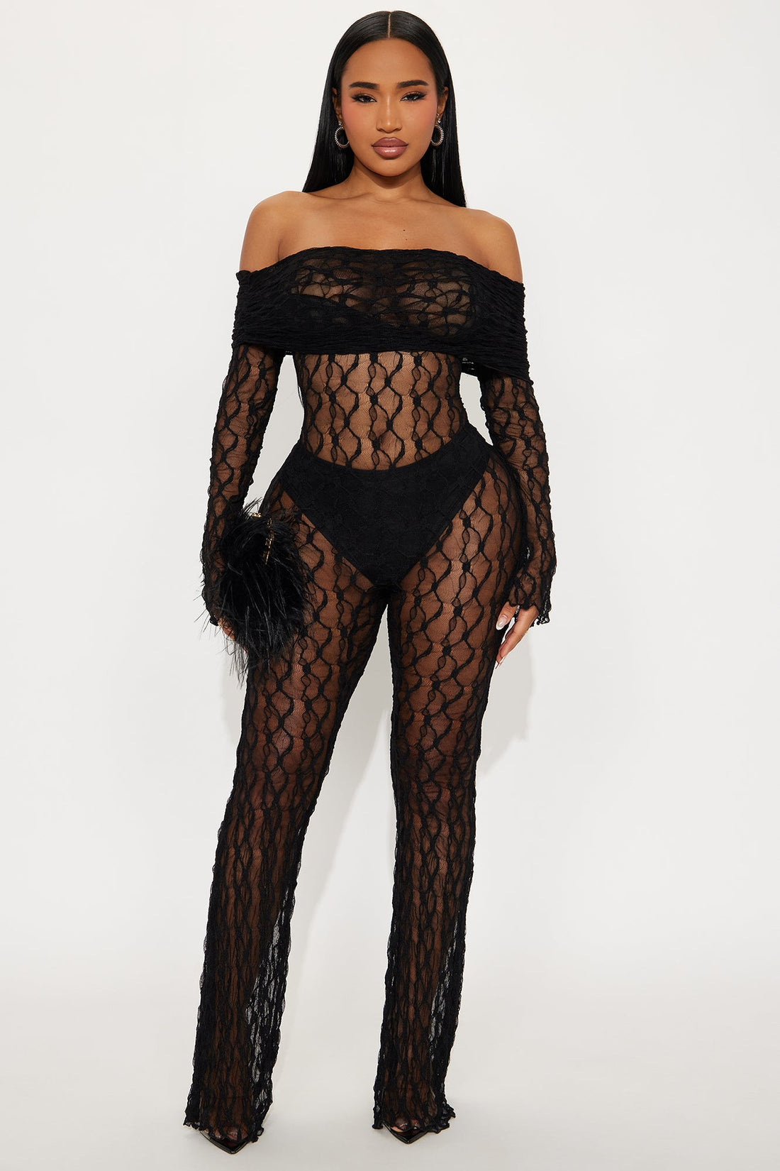 Embrace The Lace Fold Over Jumpsuit - Black