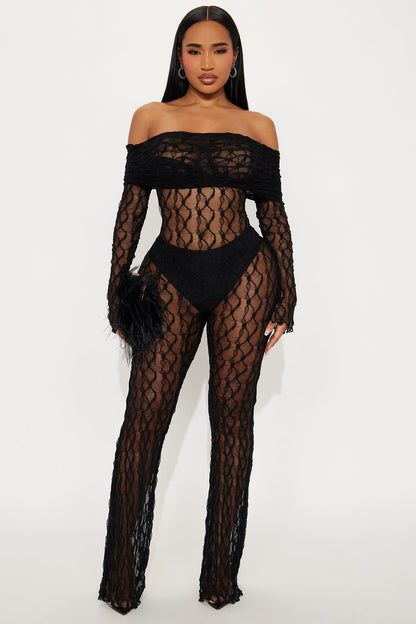 Embrace The Lace Fold Over Jumpsuit - Black
