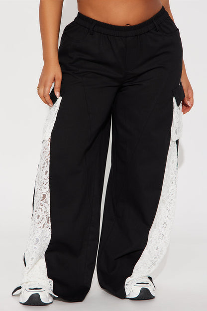 Willow Wide Leg Lace Track Pant 33″ - Black