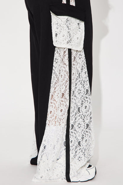 Willow Wide Leg Lace Track Pant 33″ - Black