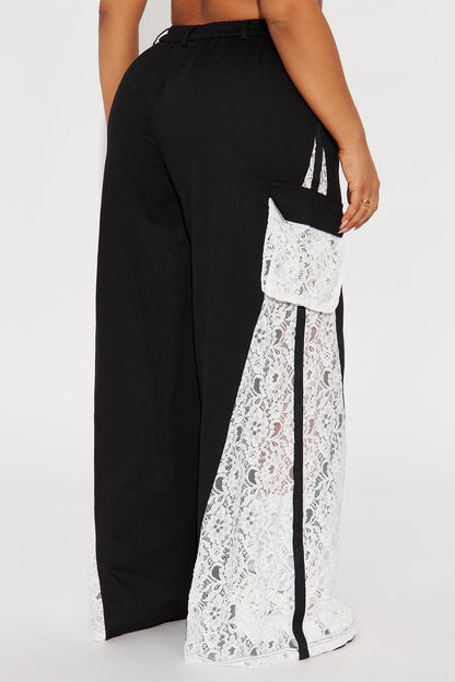 Willow Wide Leg Lace Track Pant 33″ - Black