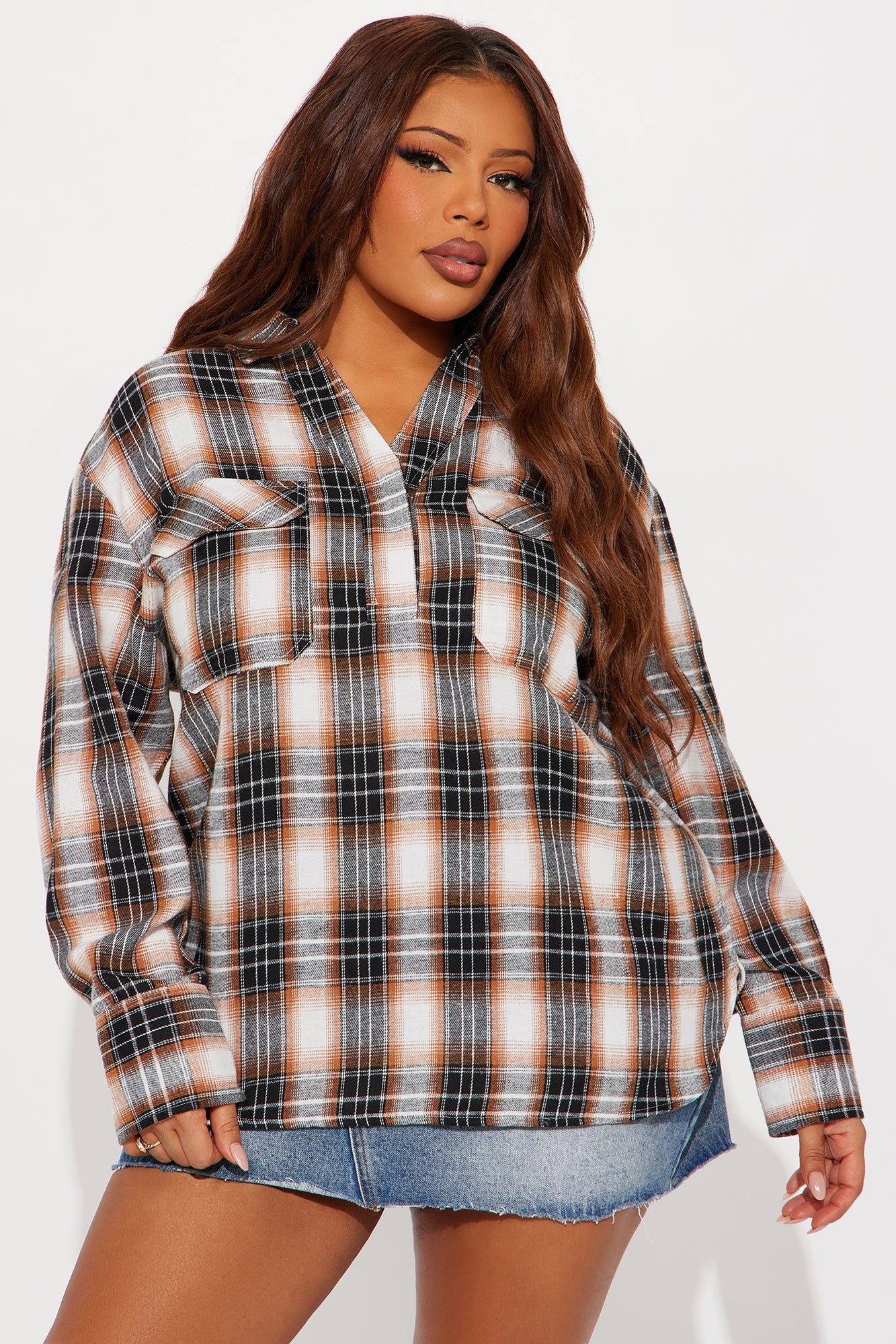 Shante Plaid Flannel Shirt - Tan/Multi