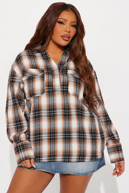 Shante Plaid Flannel Shirt - Tan/Multi