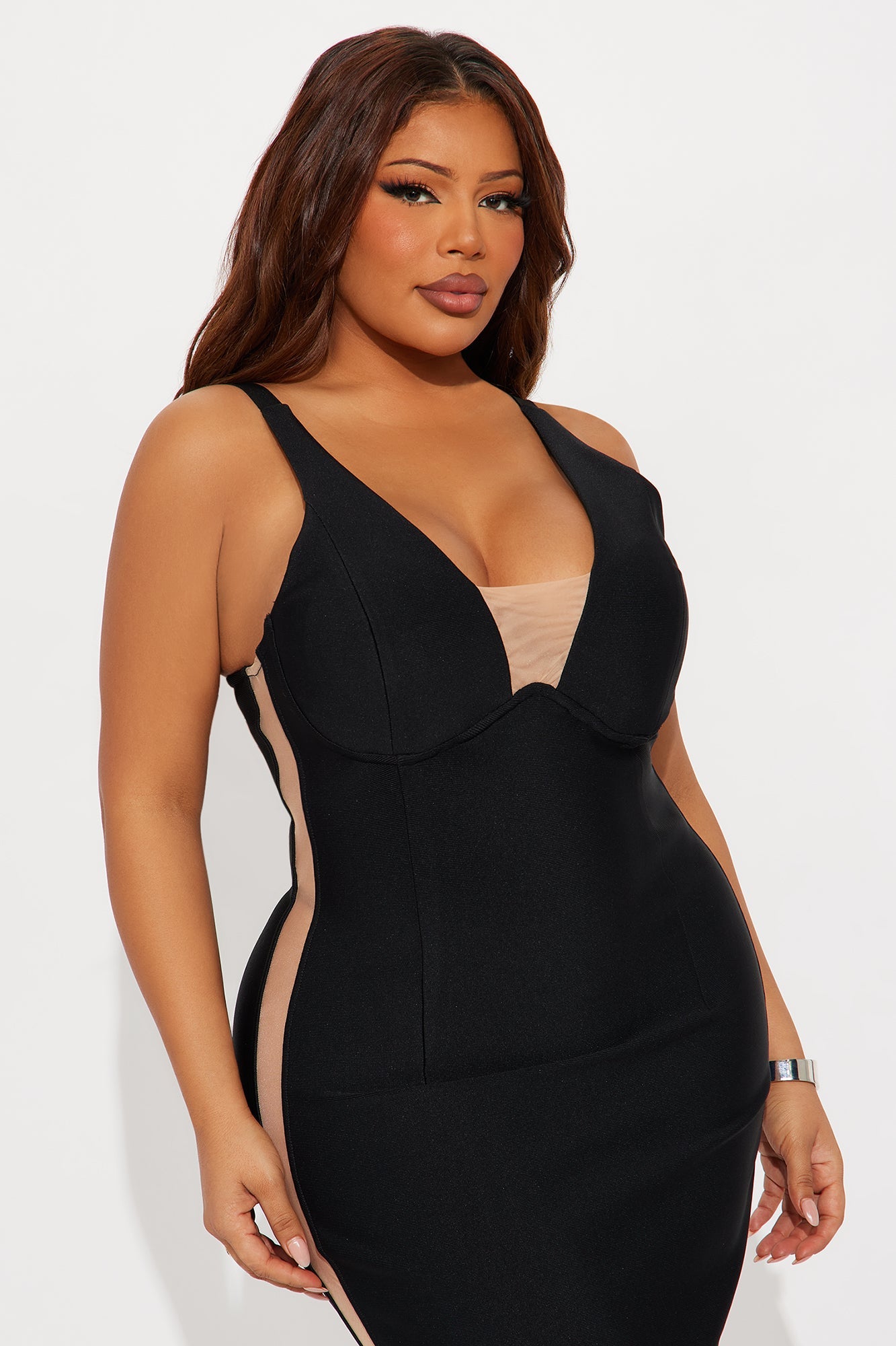 Topic Of Conversation Mesh Bandage Midi Dress - Black