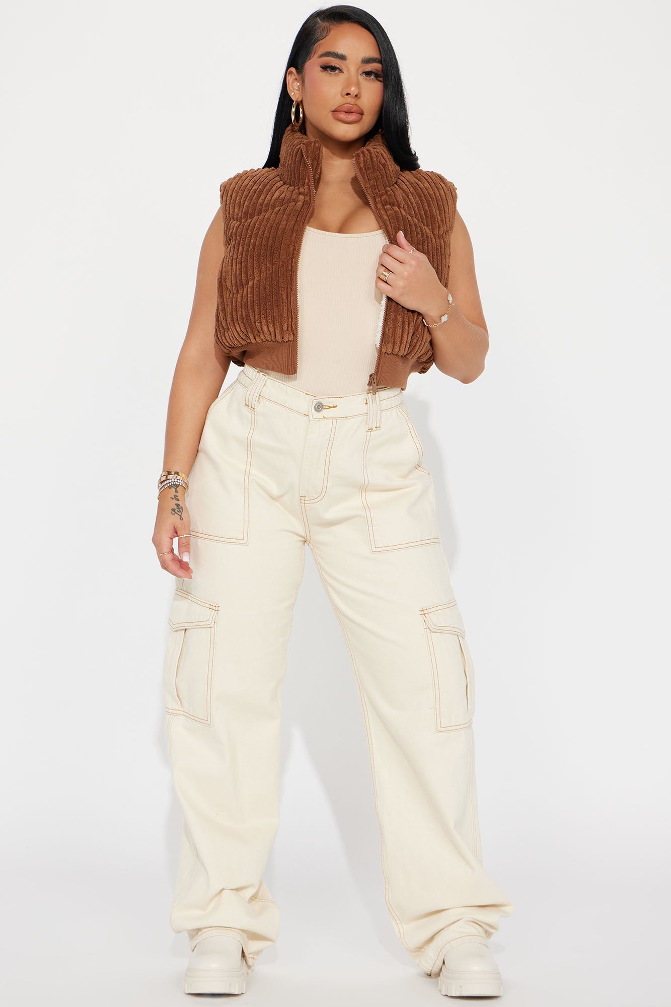 Jhene Corduroy Puffer Vest - Cognac