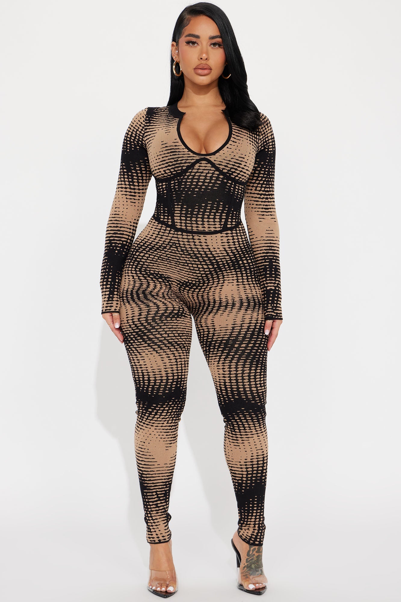 Next Time Around Sweater Jumpsuit - Taupe/combo