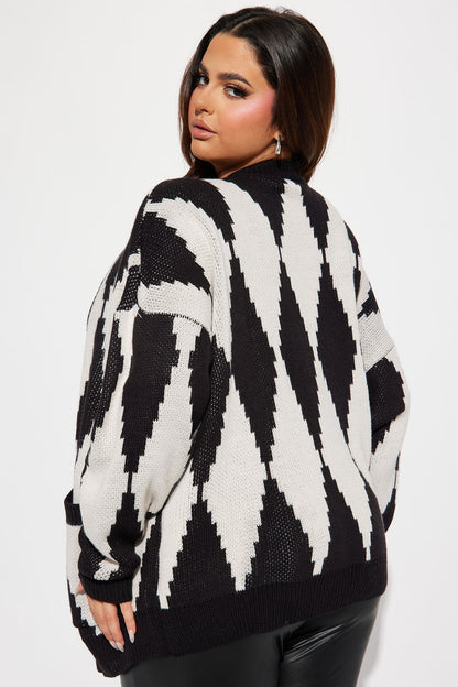 Masquerade Diamond Jacquard Cardigan - Black/combo